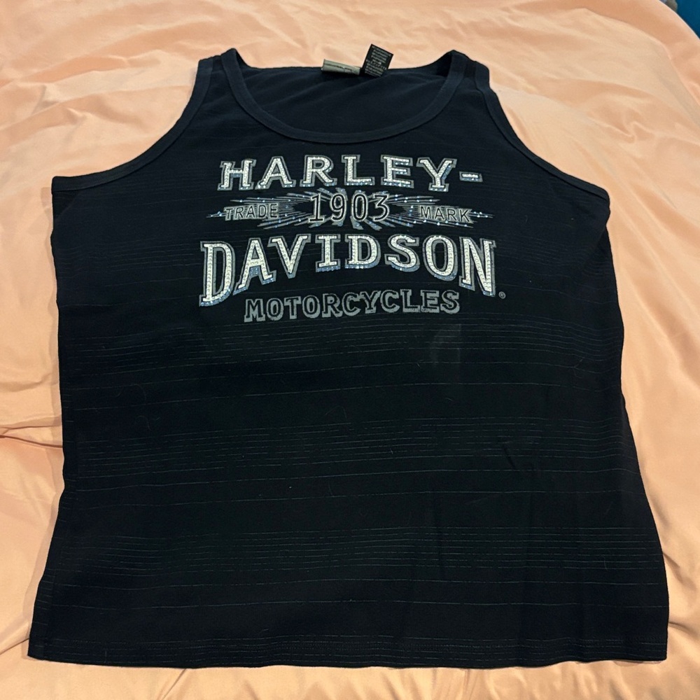 Harley-Davidson Black and Navy Blue Tank Top